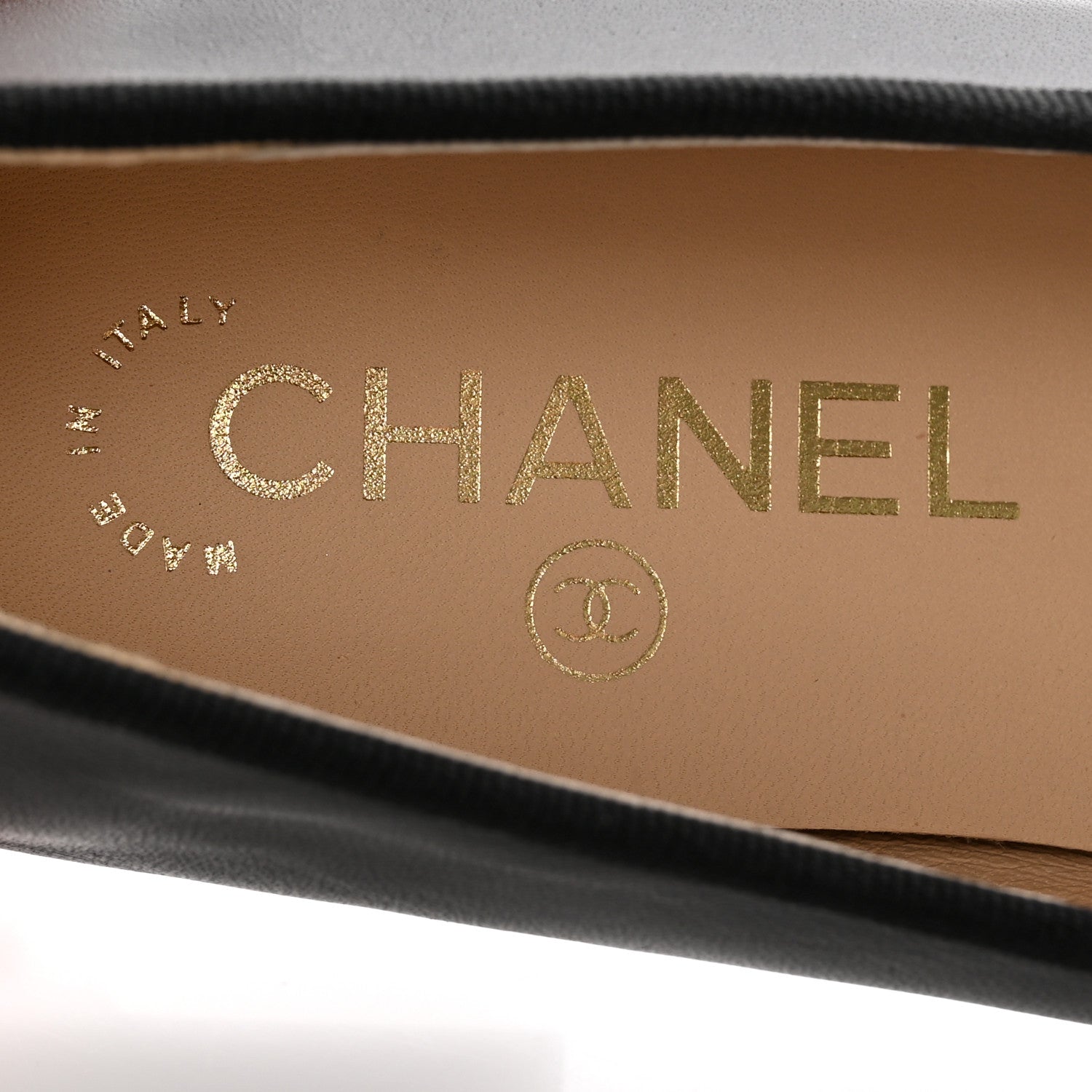 Chanel Lambskin Patent Cap Toe CC Ballerina Flats 37 Black 7 of 12