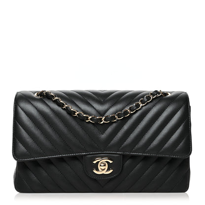 Chanel Caviar Chevron Quilted Medium Double Flap Black 1 of 11