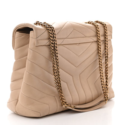 Saint Laurent Calfskin Y Quilted Monogram Medium Loulou Chain Satchel Dark Beige 3 of 14