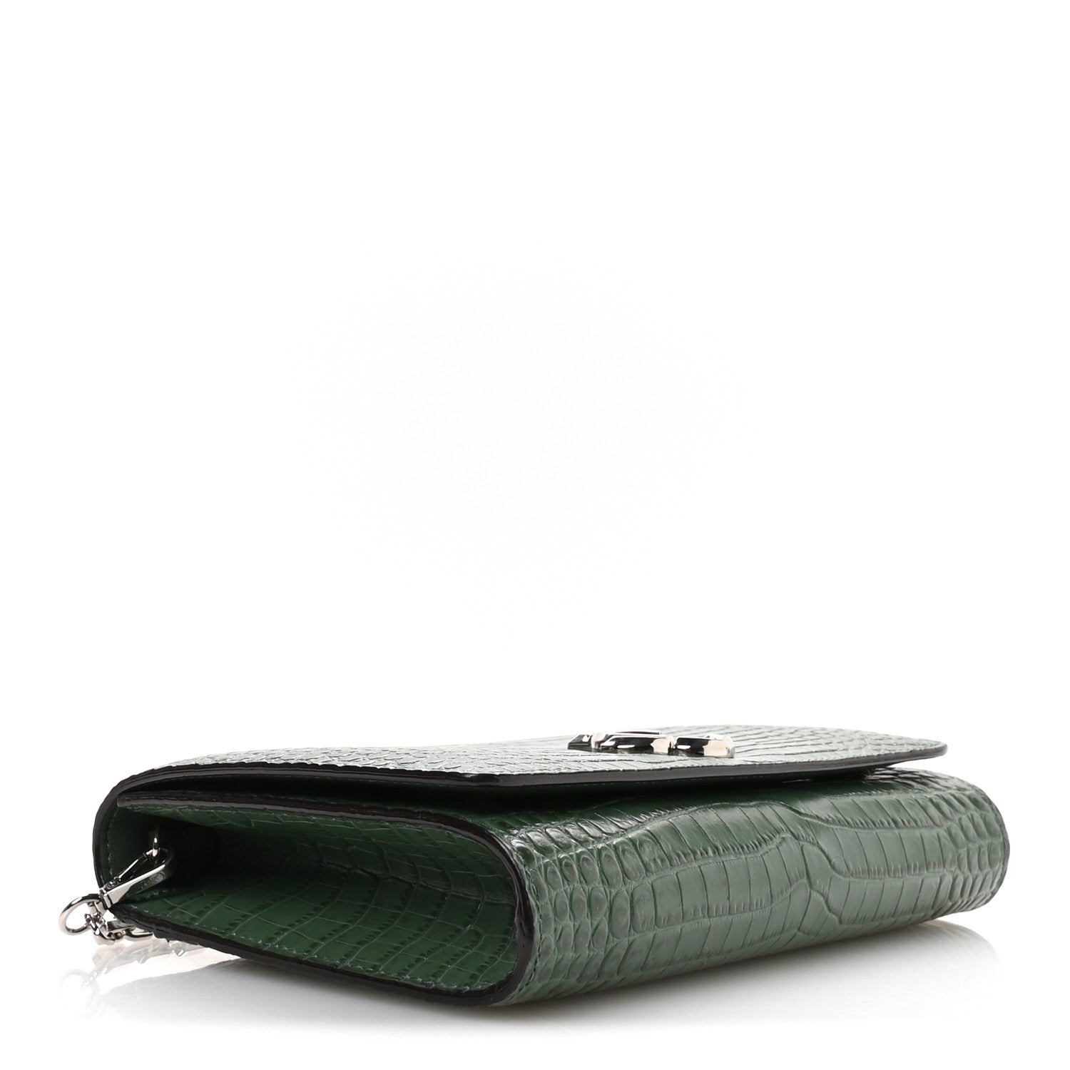 Jimmy Choo Calfskin Crocodile Embossed Varenne Chain Clutch Dark Green 4 of 9