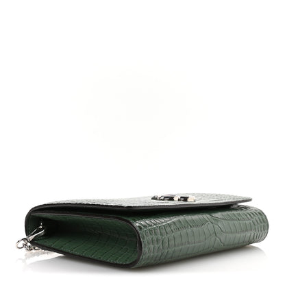 Jimmy Choo Calfskin Crocodile Embossed Varenne Chain Clutch Dark Green 4 of 9