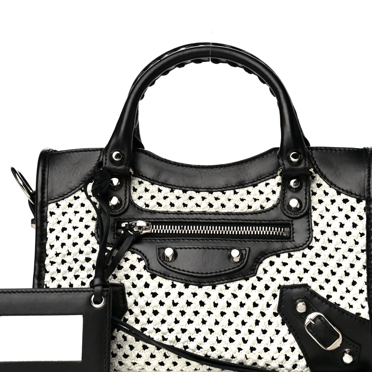 Calfskin Woven Nylon Mesh Classic Silver Hardware Mini City Black White