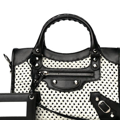 Balenciaga Calfskin Woven Nylon Mesh Classic Silver Hardware Mini City Black White 10 of 17