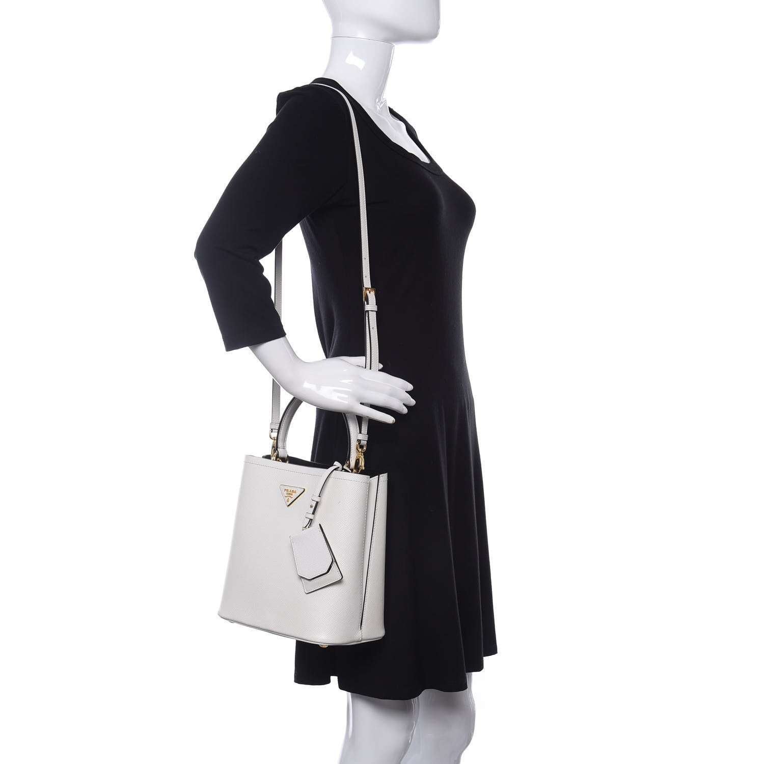 Prada Saffiano Cuir Medium Panier Bucket Bag Bianco Black 2 of 9