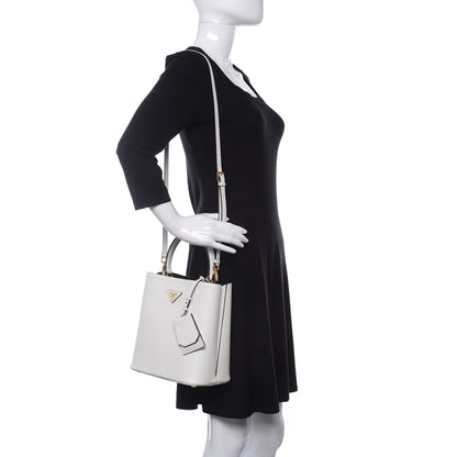Prada Saffiano Cuir Medium Panier Bucket Bag Bianco Black 2 of 9