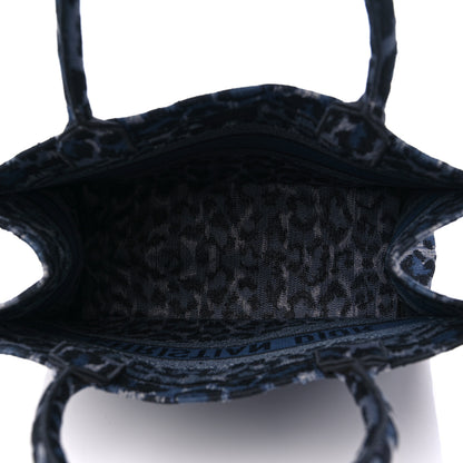 Christian Dior Canvas Mizza Embroidered Medium Leopard Book Tote Blue 5 of 10