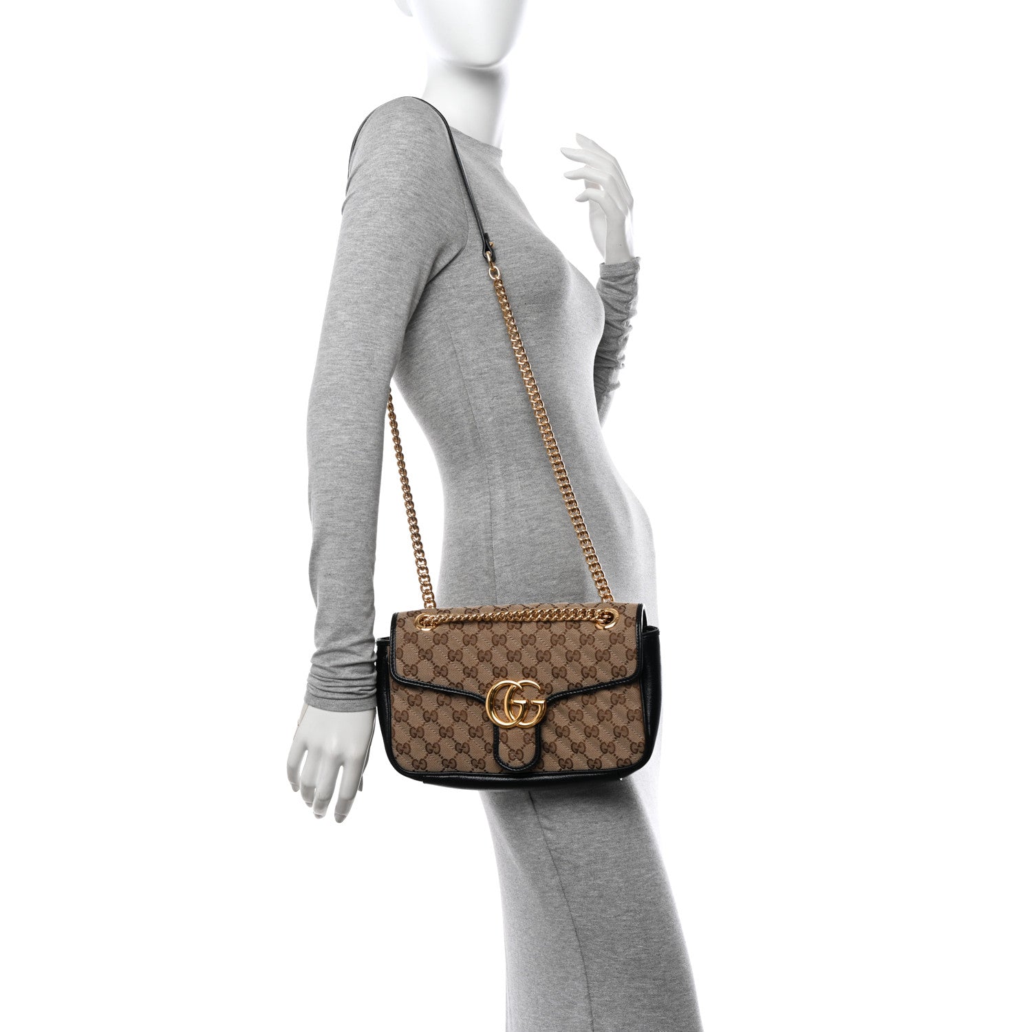 Gucci Monogram Matelasse Diagonal Small GG Marmont Shoulder Bag Beige Black 2 of 10