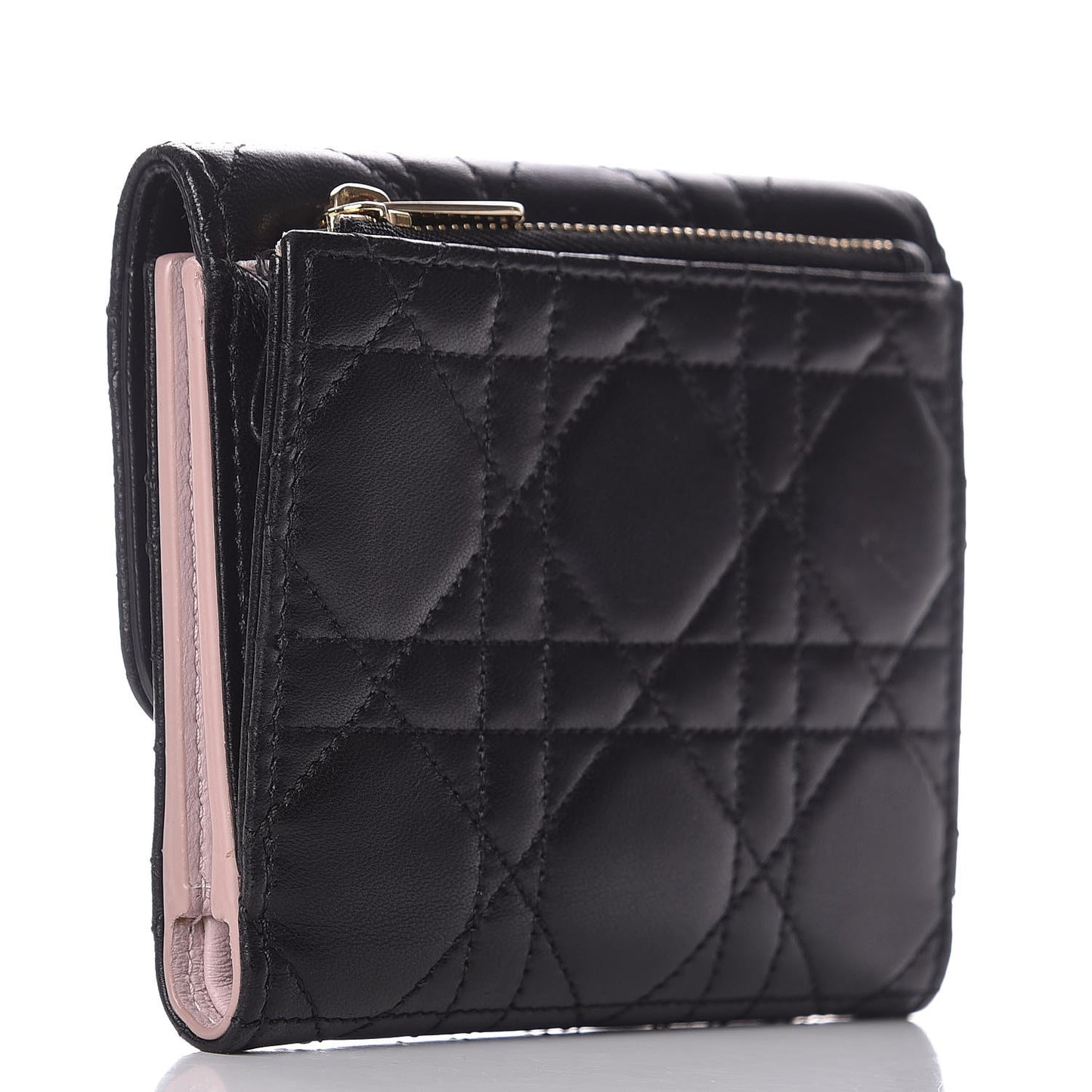 Lambskin Cannage Miss Dior Promenade Compact Wallet Black
