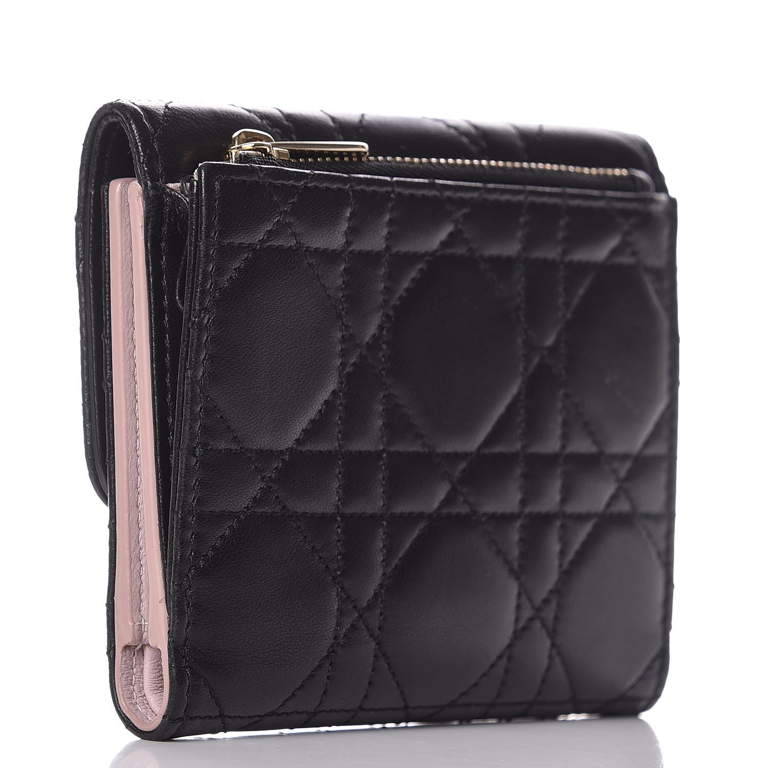 Christian Dior Lambskin Cannage Miss Dior Promenade Compact Wallet Black 3 of 7