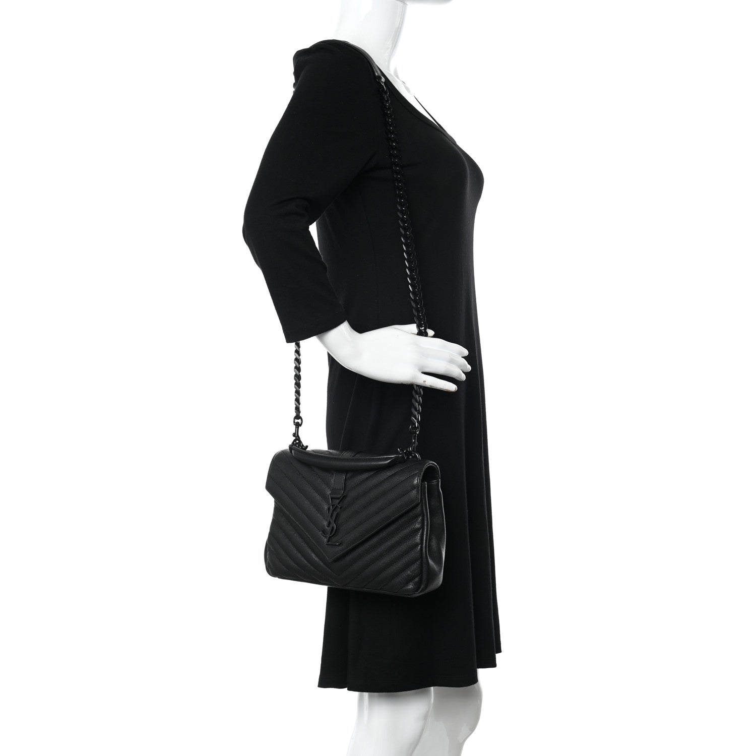 Saint Laurent Sheepskin Matelasse Chevron Monogram Monochrome Medium College Bag Black 2 of 9