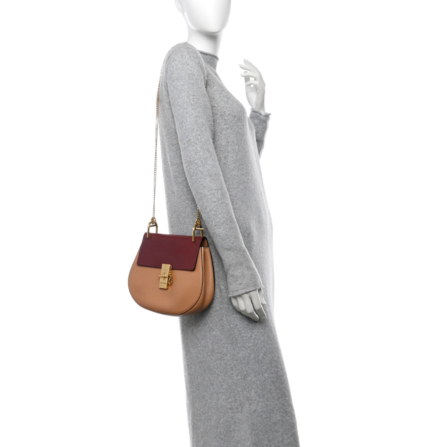 Chloe Grained Calfskin Lambskin Bi-Color Drew Shoulder Bag Beige Red 2 of 11