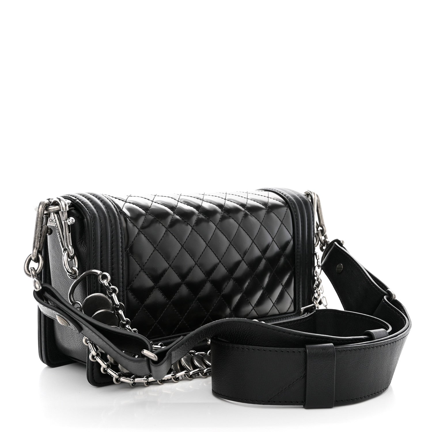 Chanel Patent Calfskin Quilted Paris Bombay Medallion Embellished Medium Boy Flap Black 3 of 12