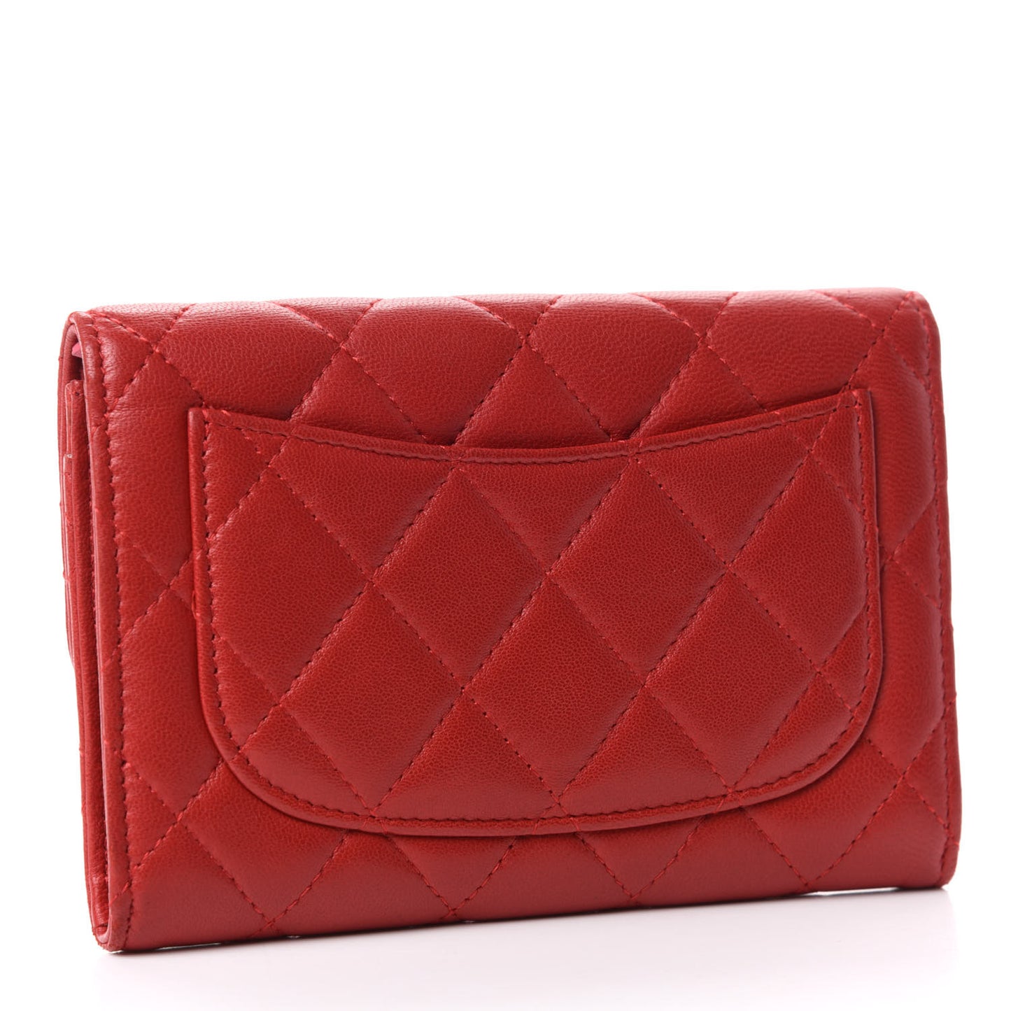 Lambskin Quilted Small Flap Wallet Red