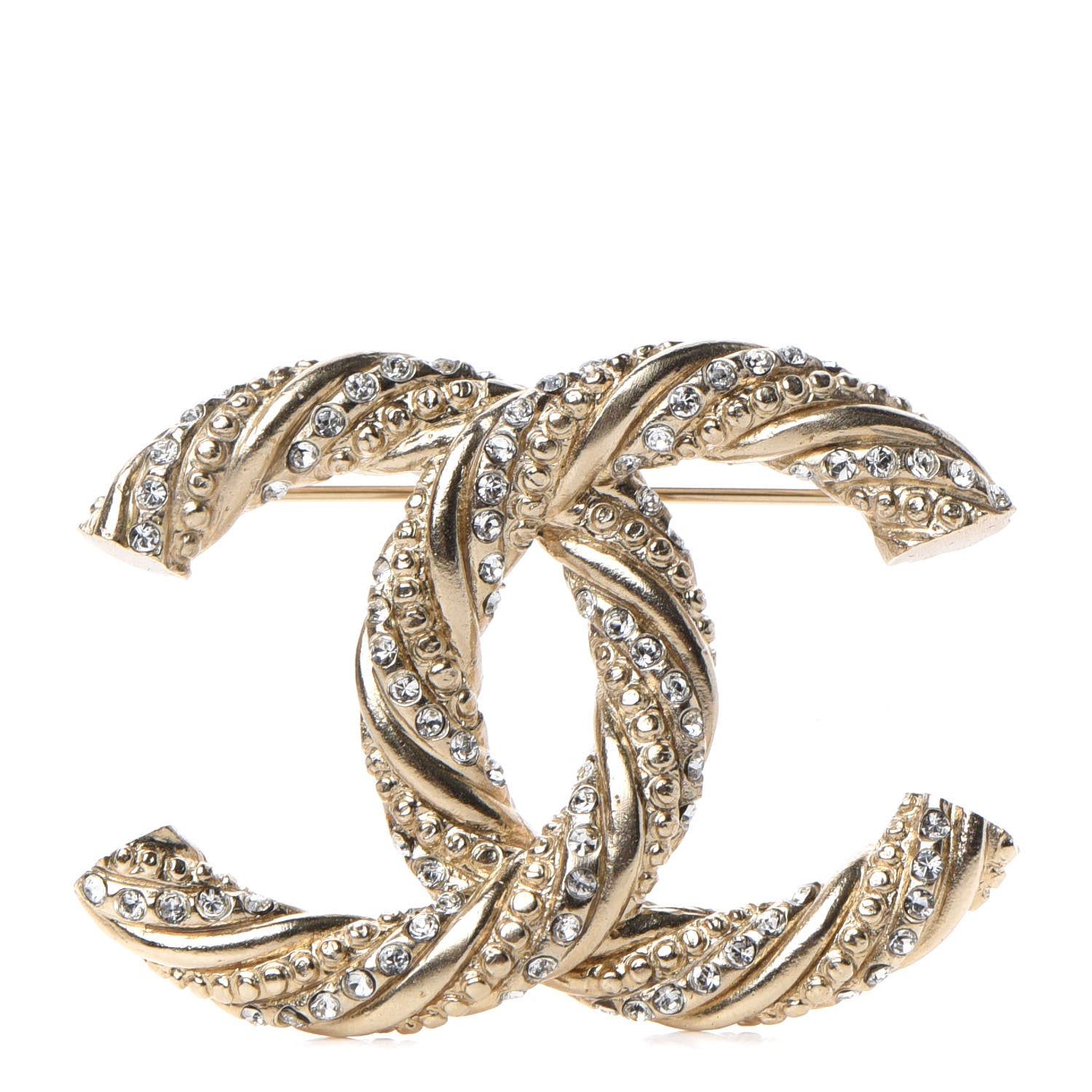 Chanel Crystal Twisted CC Brooch Light Gold 1 of 4
