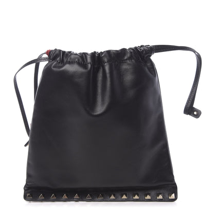 Valentino Garavani Calfskin Rockstud Drawstring Pouch Black 1 of 8