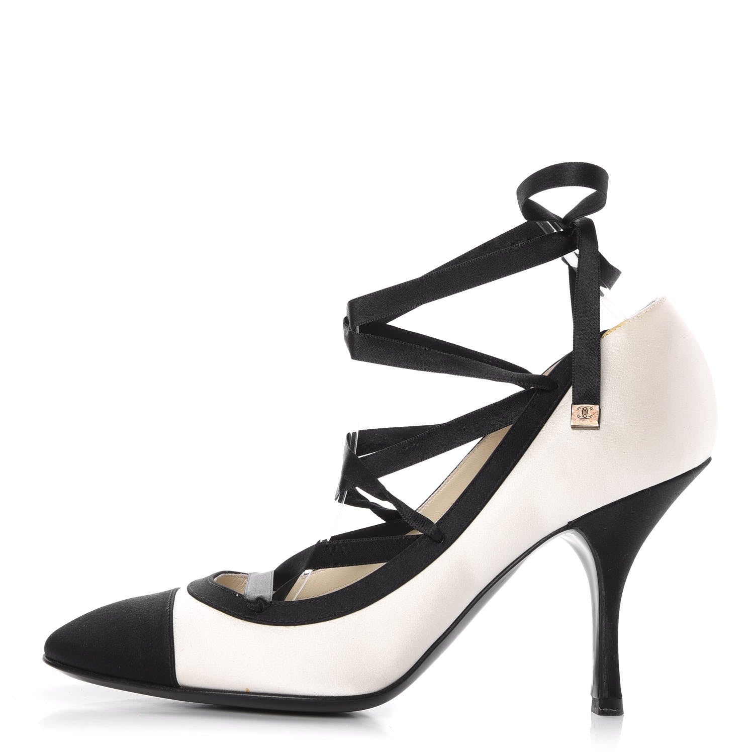 Chanel Satin Cap Toe CC Pumps 39.5 Black 1 of 9