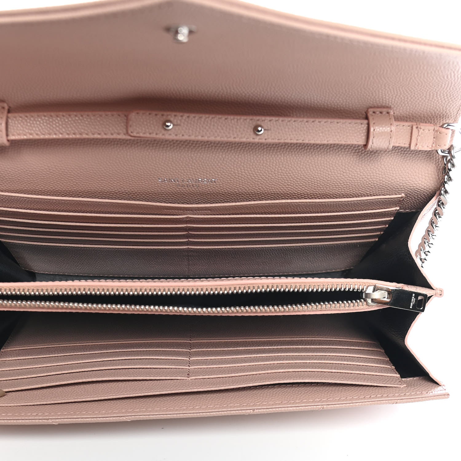 Saint Laurent Grain De Poudre Matelasse Chevron Monogram Chain Wallet Pink 6 of 8