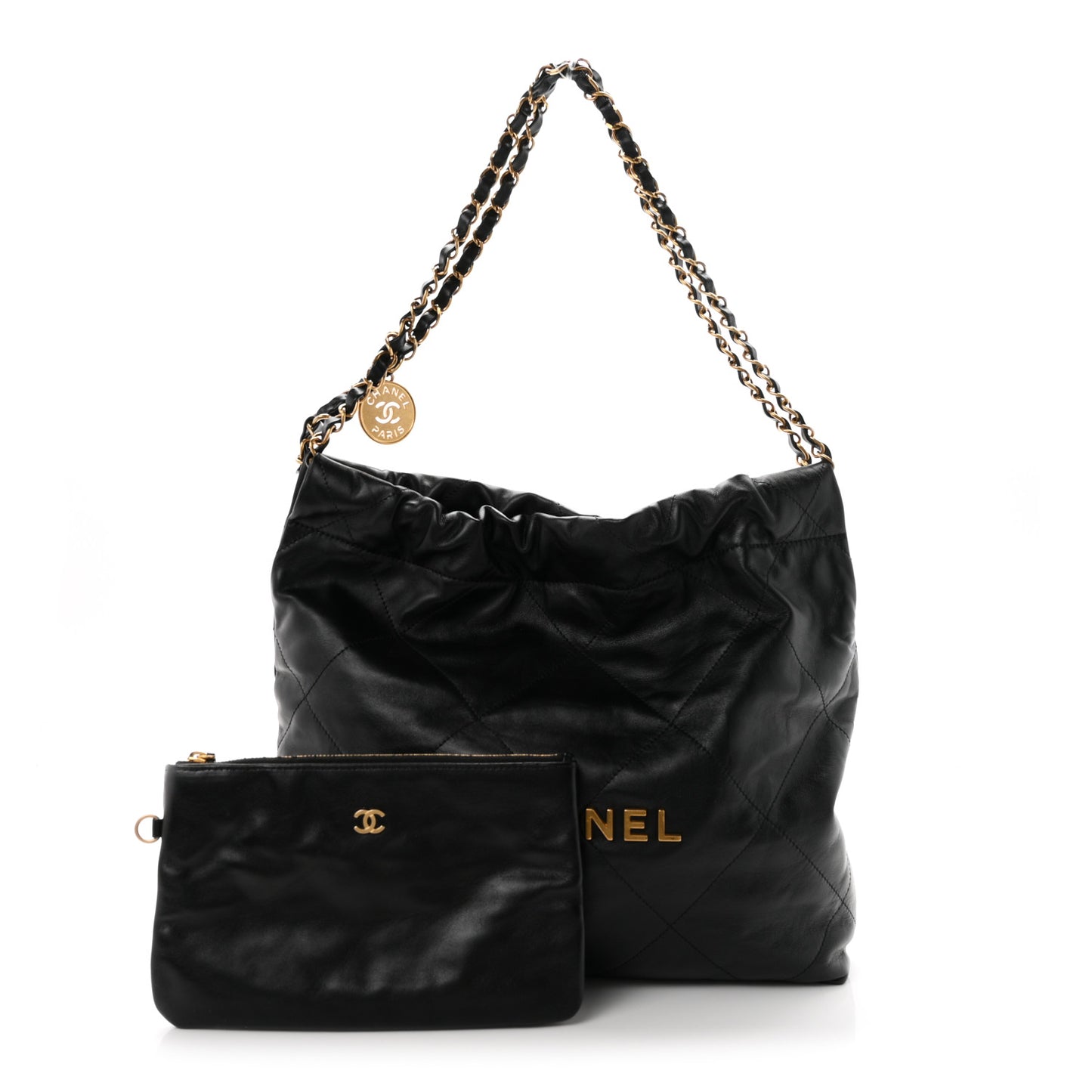 Shiny Calfskin Quilted Small Chanel 22 Black