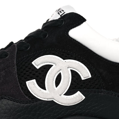 Chanel Mesh Suede Grained Calfskin Womens CC Sneakers 39.5 Black White 7 of 8
