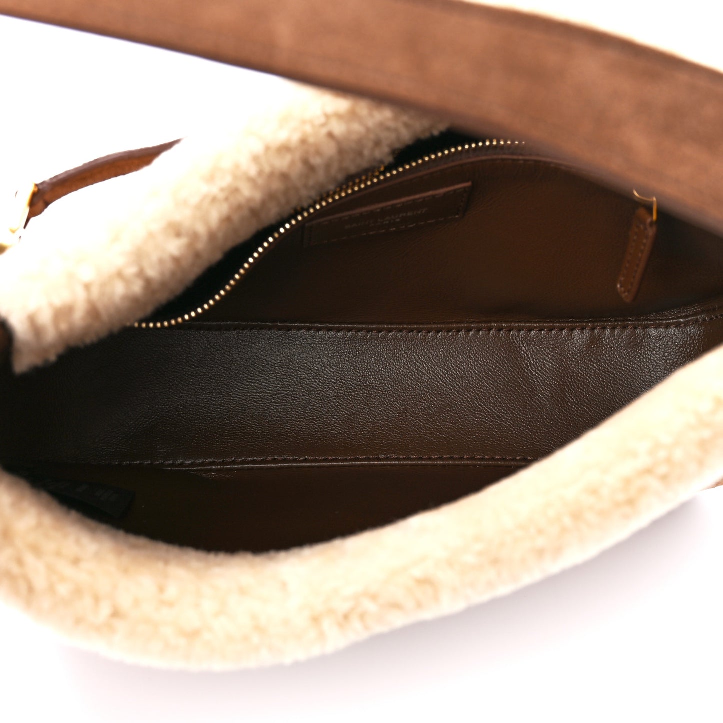 Suede Calfskin Shearling Le 5 A 7 Hobo Dark Cigar Natural Beige
