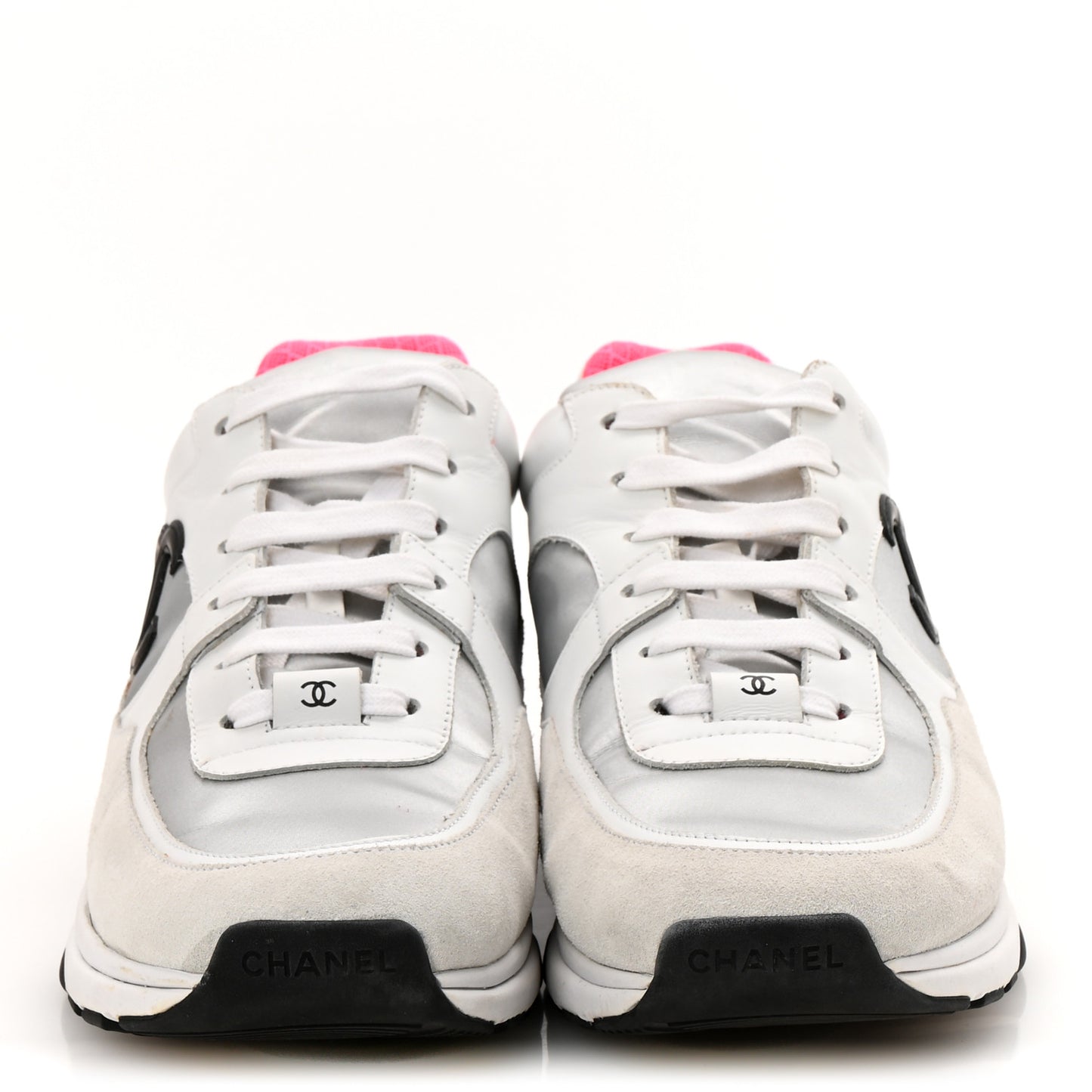 Calfskin Fabric Sneakers 41 White Silver Fluo Pink
