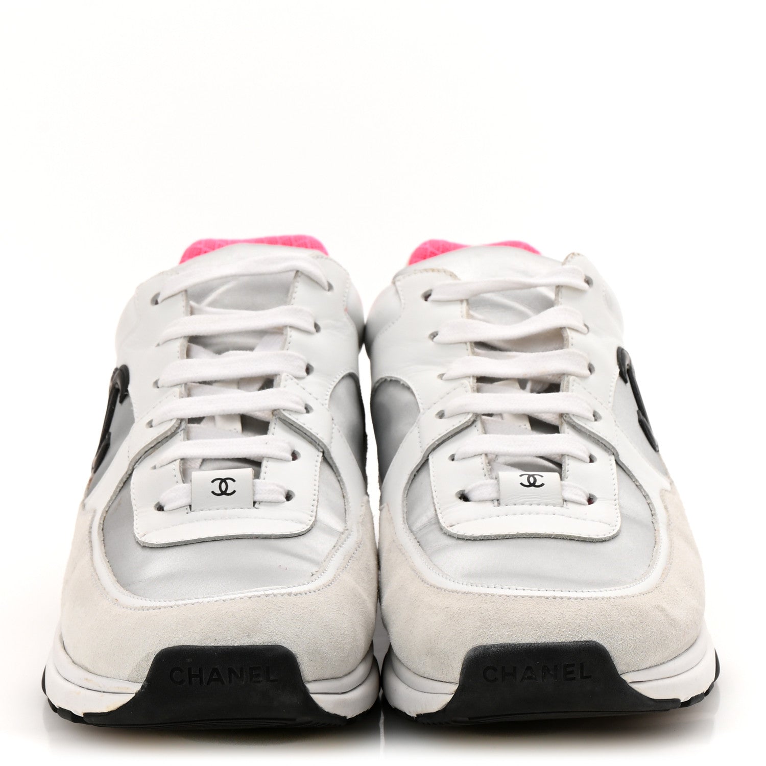 Chanel Calfskin Fabric Sneakers 41 White Silver Fluo Pink 3 of 9