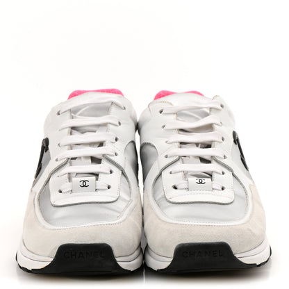 Chanel Calfskin Fabric Sneakers 41 White Silver Fluo Pink 3 of 9