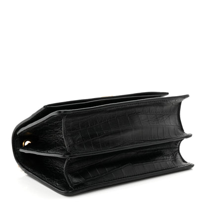 Saint Laurent Calfskin Crocodile Embossed Monogram Small Sunset Black 4 of 11
