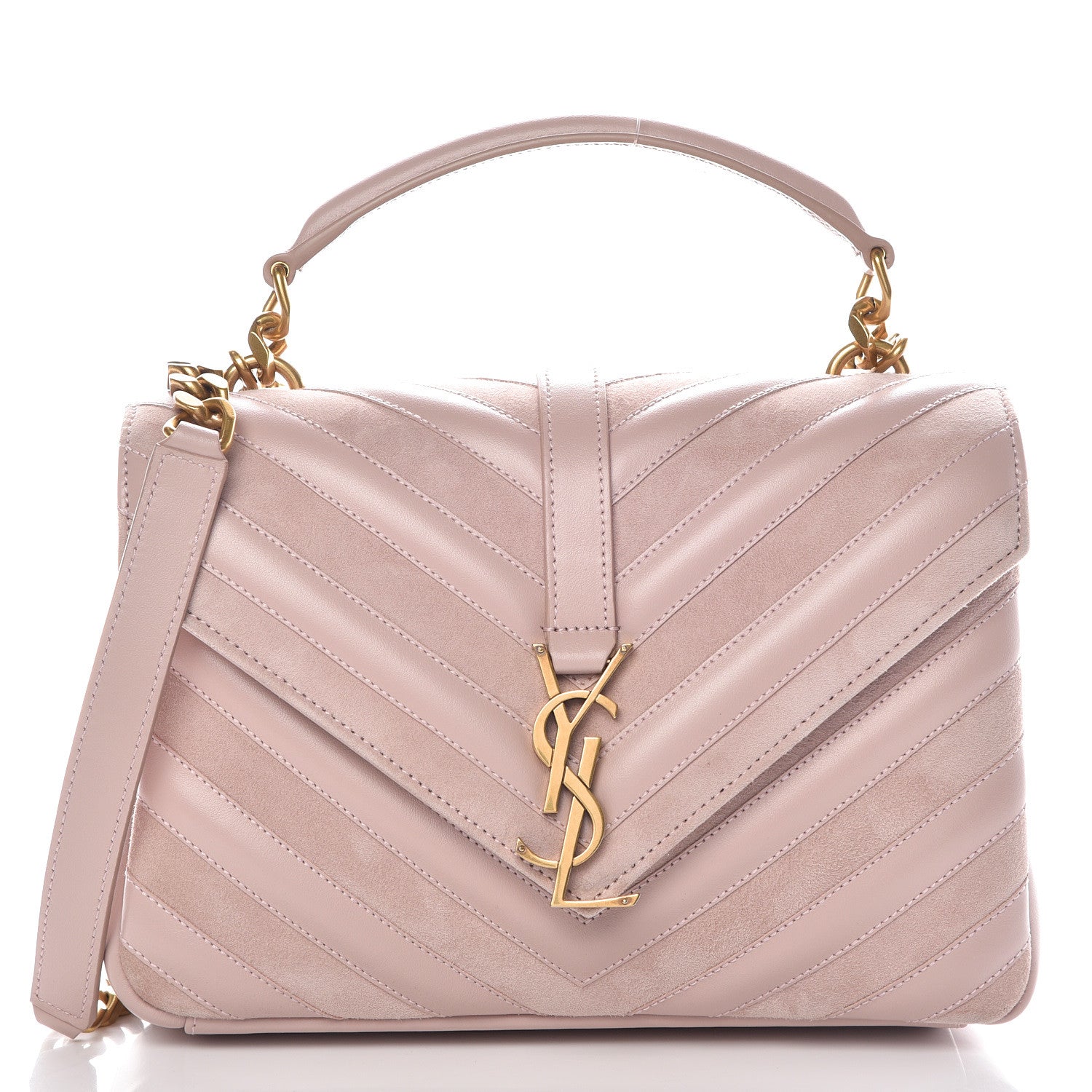 Saint Laurent Calfskin Suede Matelasse Chevron Medium Monogram College Bag Rose Poudre 1 of 13