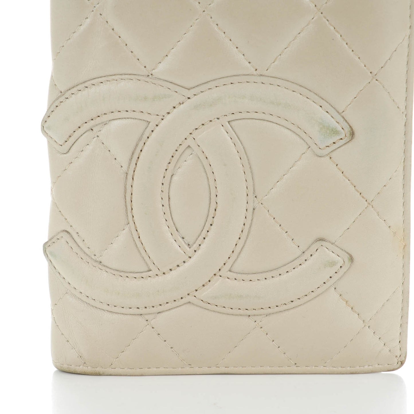 Calfskin Quilted Cambon Yen Wallet Pearl