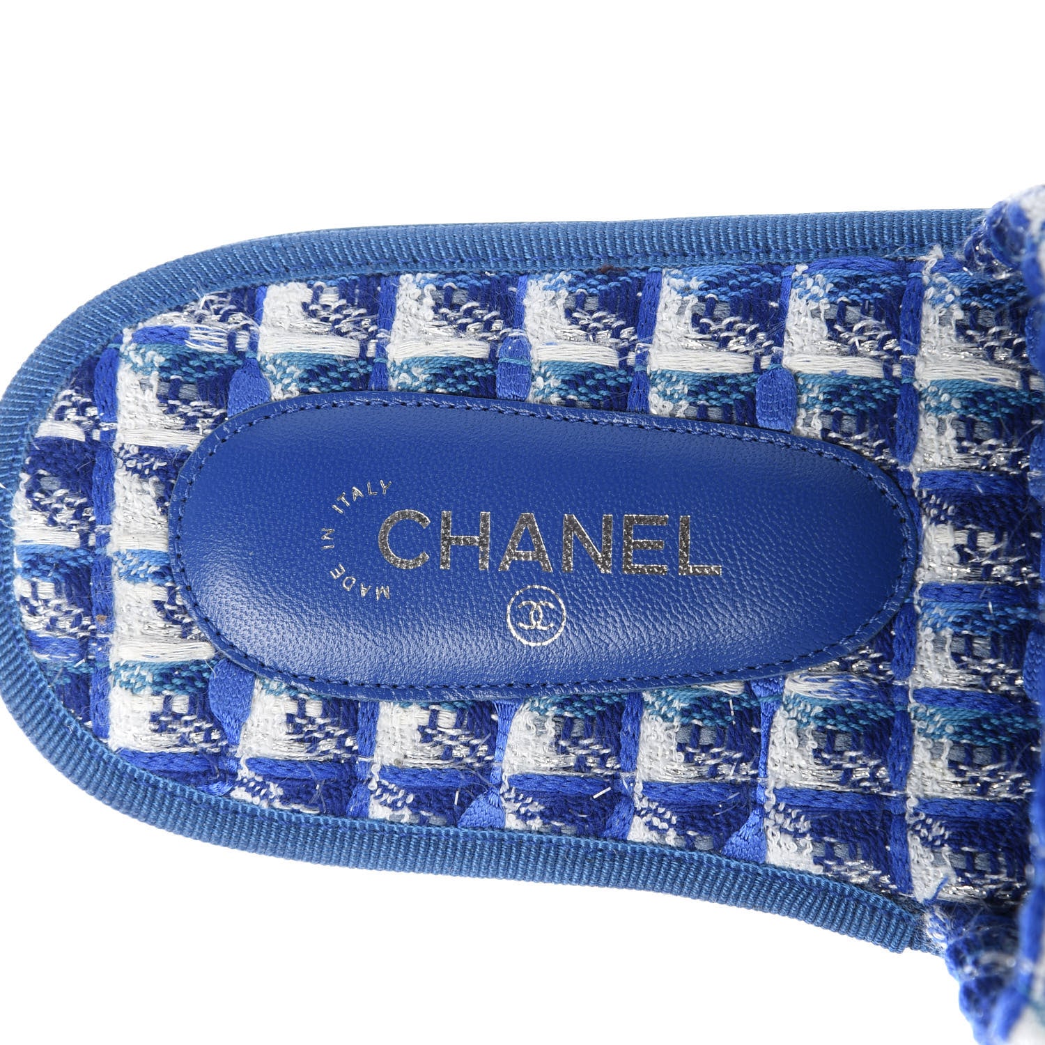 Chanel Tweed CC Flat Mules XS Blue 7 of 10