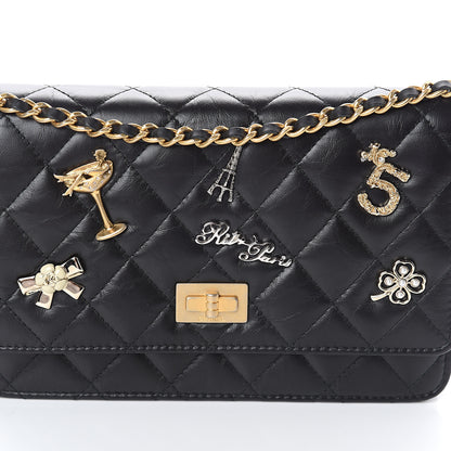 Chanel Aged Calfskin Quilted Lucky Charms 2.55 Reissue Wallet On Chain WOC Black 8 of 10