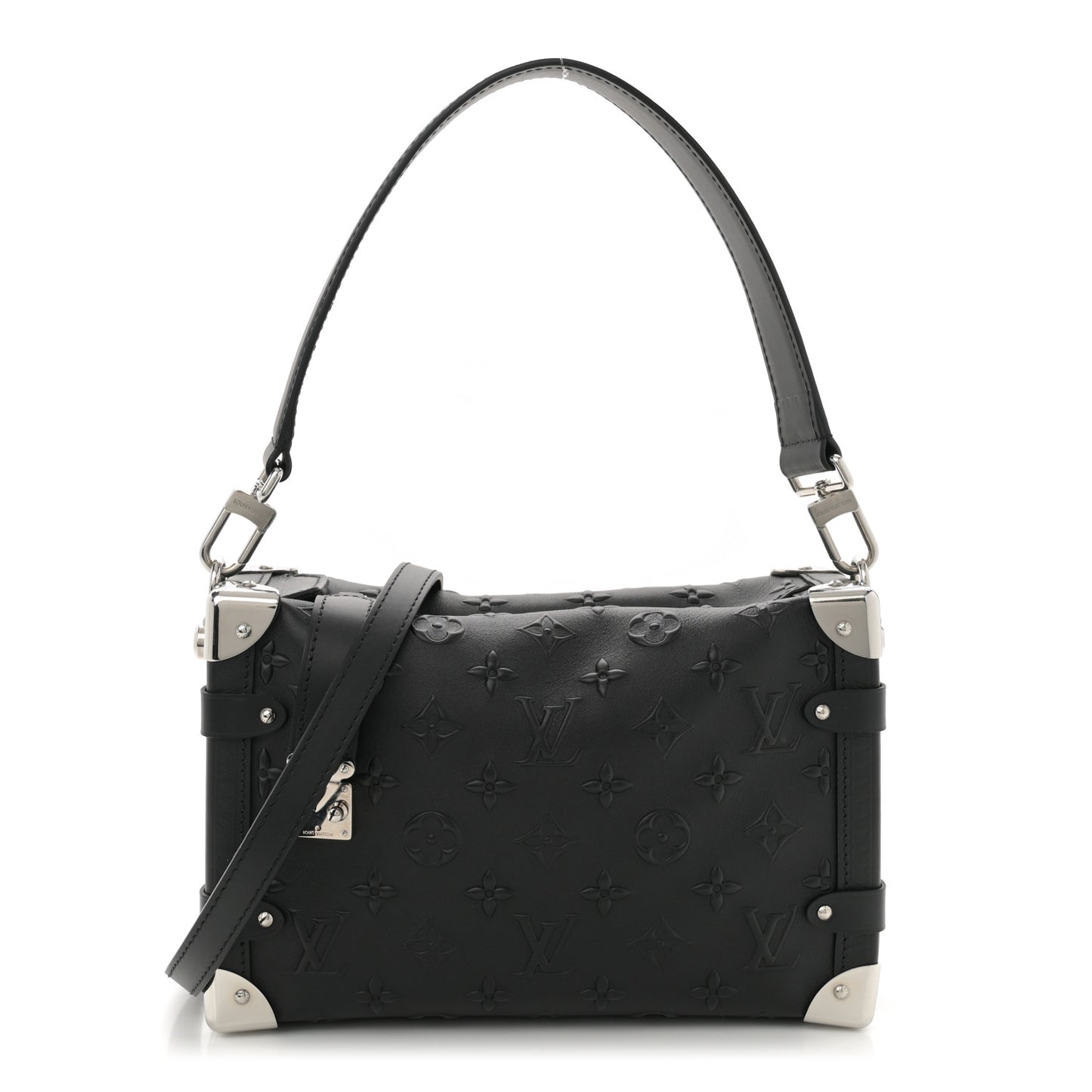 Calfskin Debossed Monogram Side Trunk Black