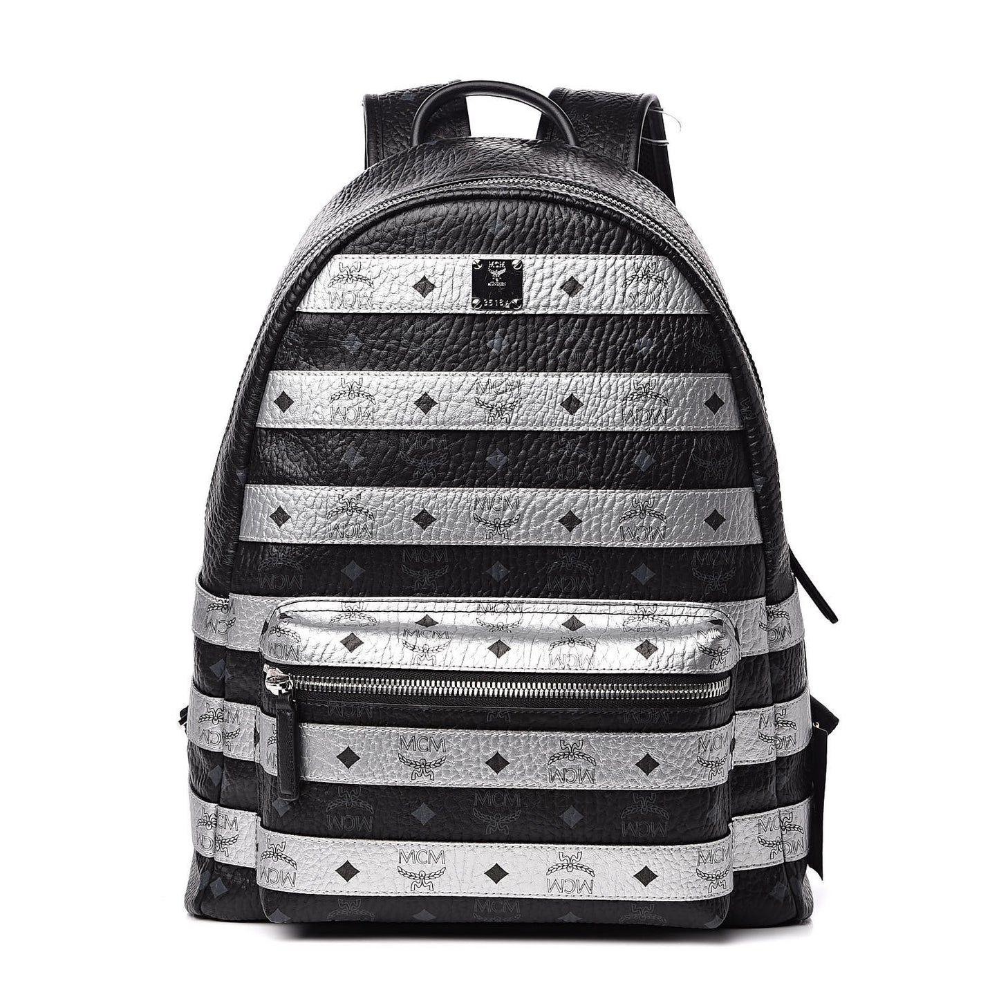 Metallic Visetos Striped Medium Stark Backpack Silver Black