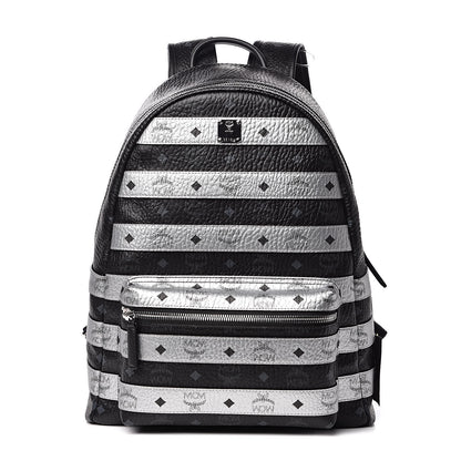 MCM Metallic Visetos Striped Medium Stark Backpack Silver Black 1 of 10