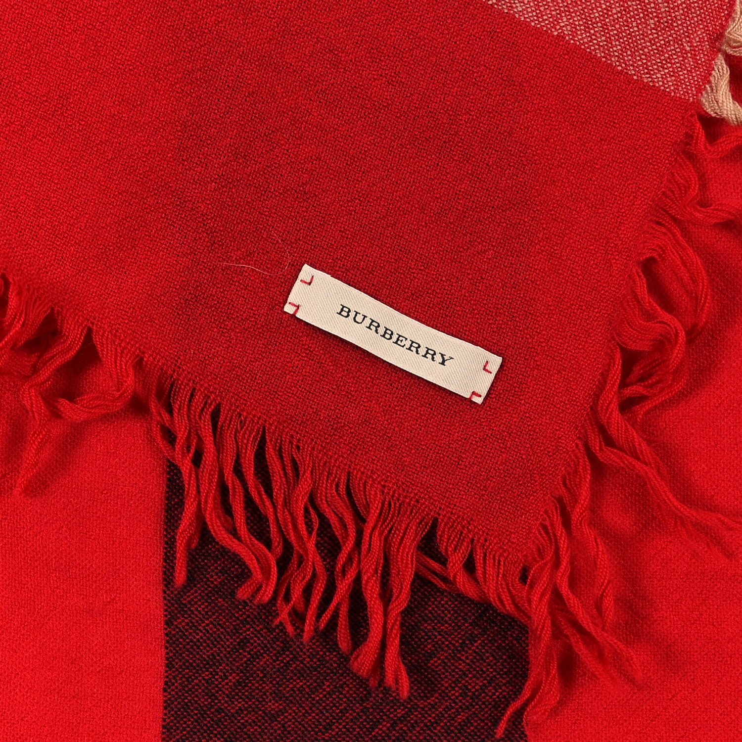 Burberry Wool Giant Check Fringe Scarf Military Red 2 of 3