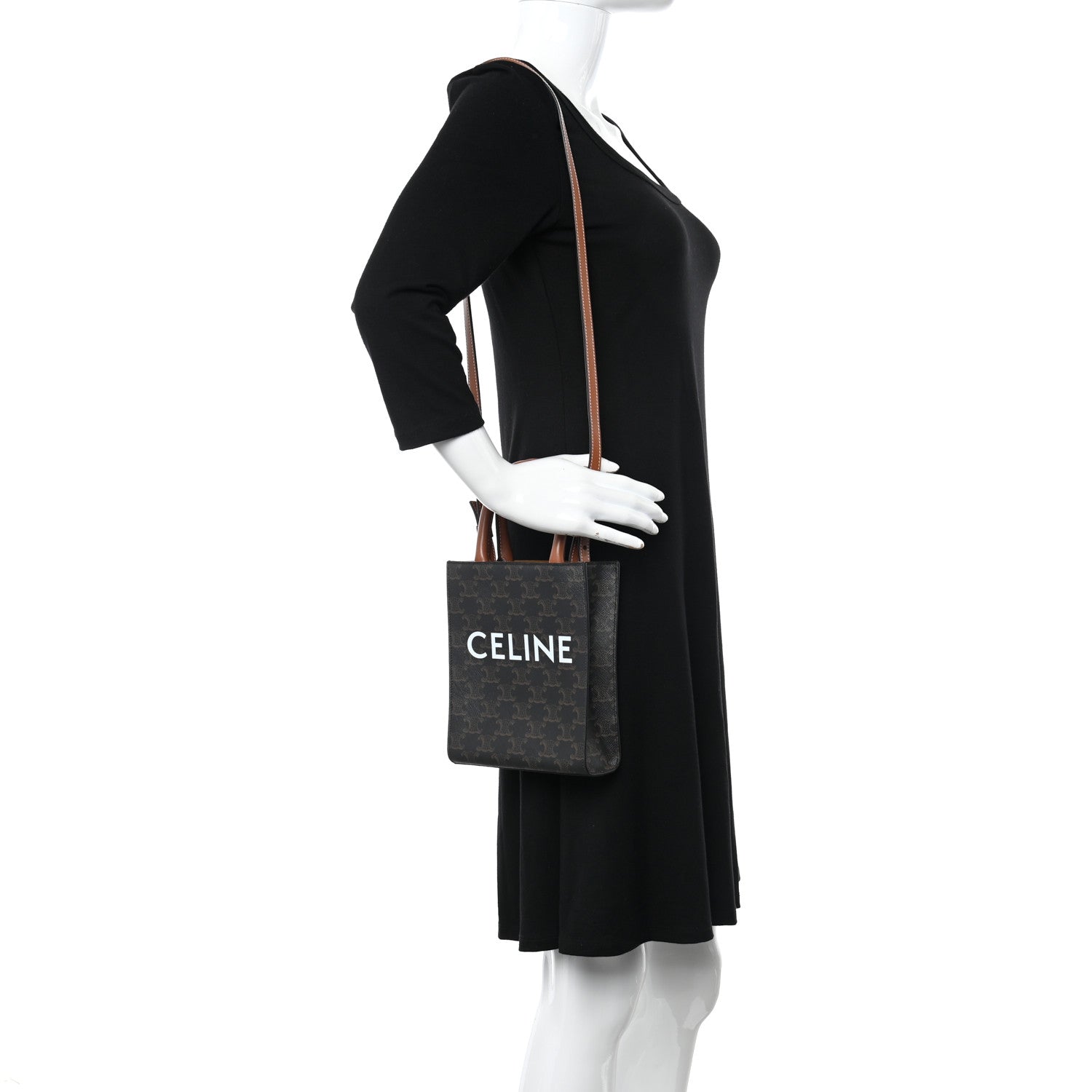 Celine Triomphe Canvas Calfskin Mini Vertical Cabas Tan 2 of 9
