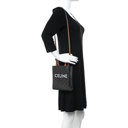 Celine Triomphe Canvas Calfskin Mini Vertical Cabas Tan 2 of 9