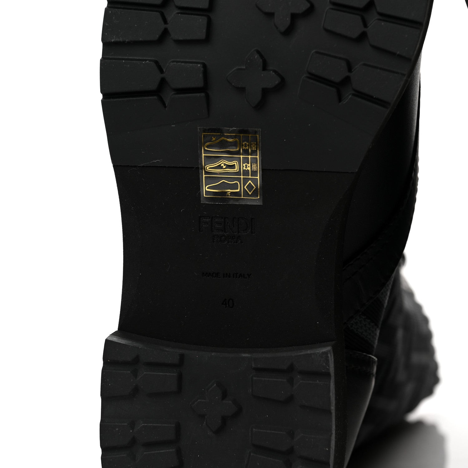 Fendi Calfskin Stretch Fabric FF Rockoko Biker Boots 40 Black Charcoal 6 of 8