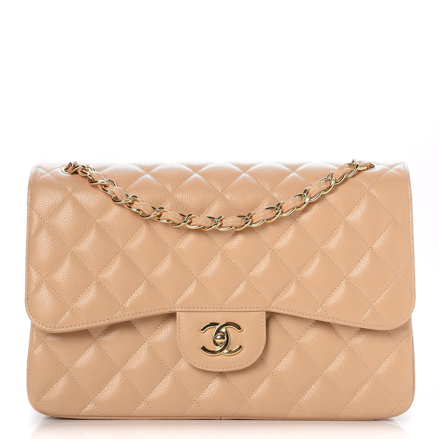 Caviar Quilted Jumbo Double Flap Beige Clair
