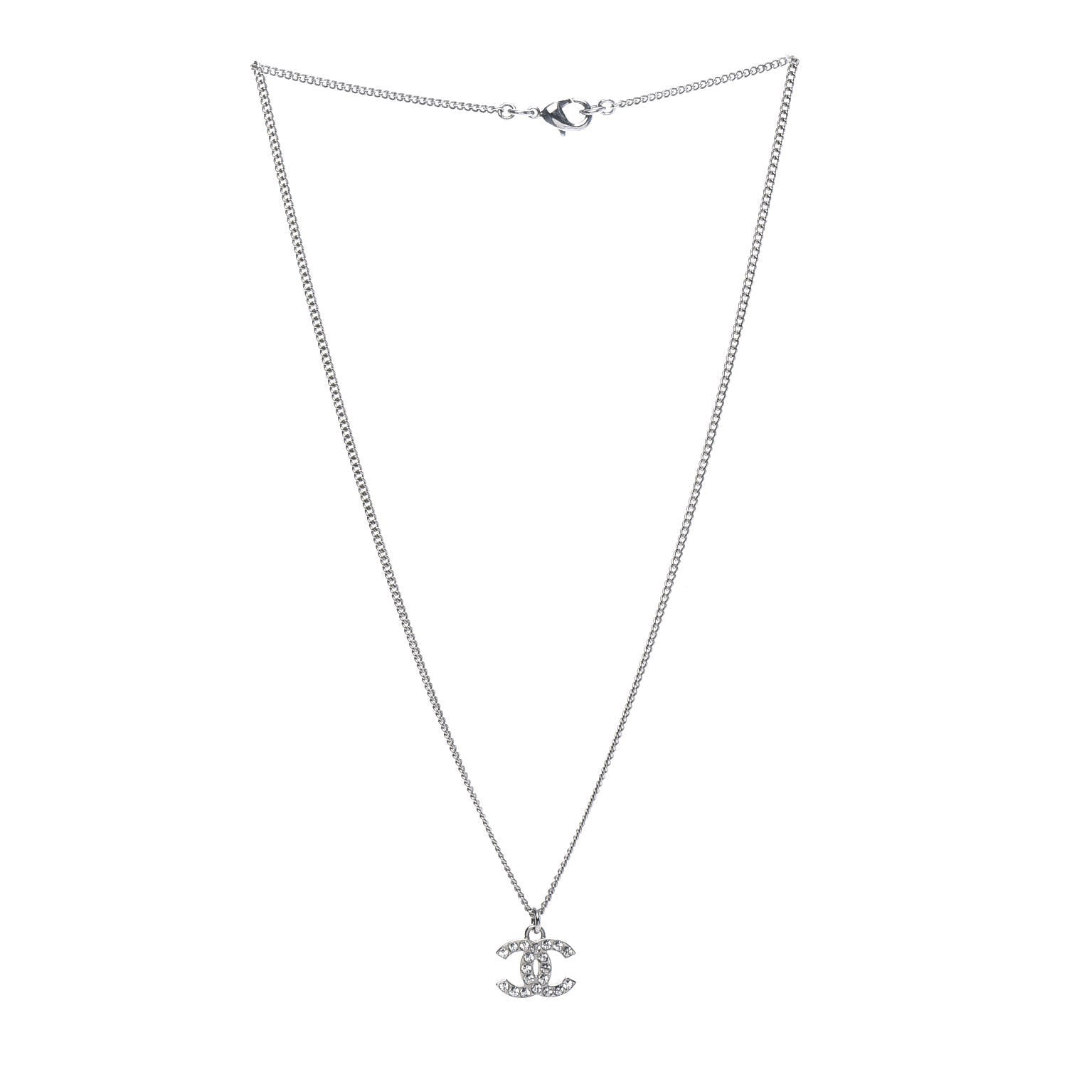 Chanel Crystal Timeless CC Necklace Silver 3 of 6