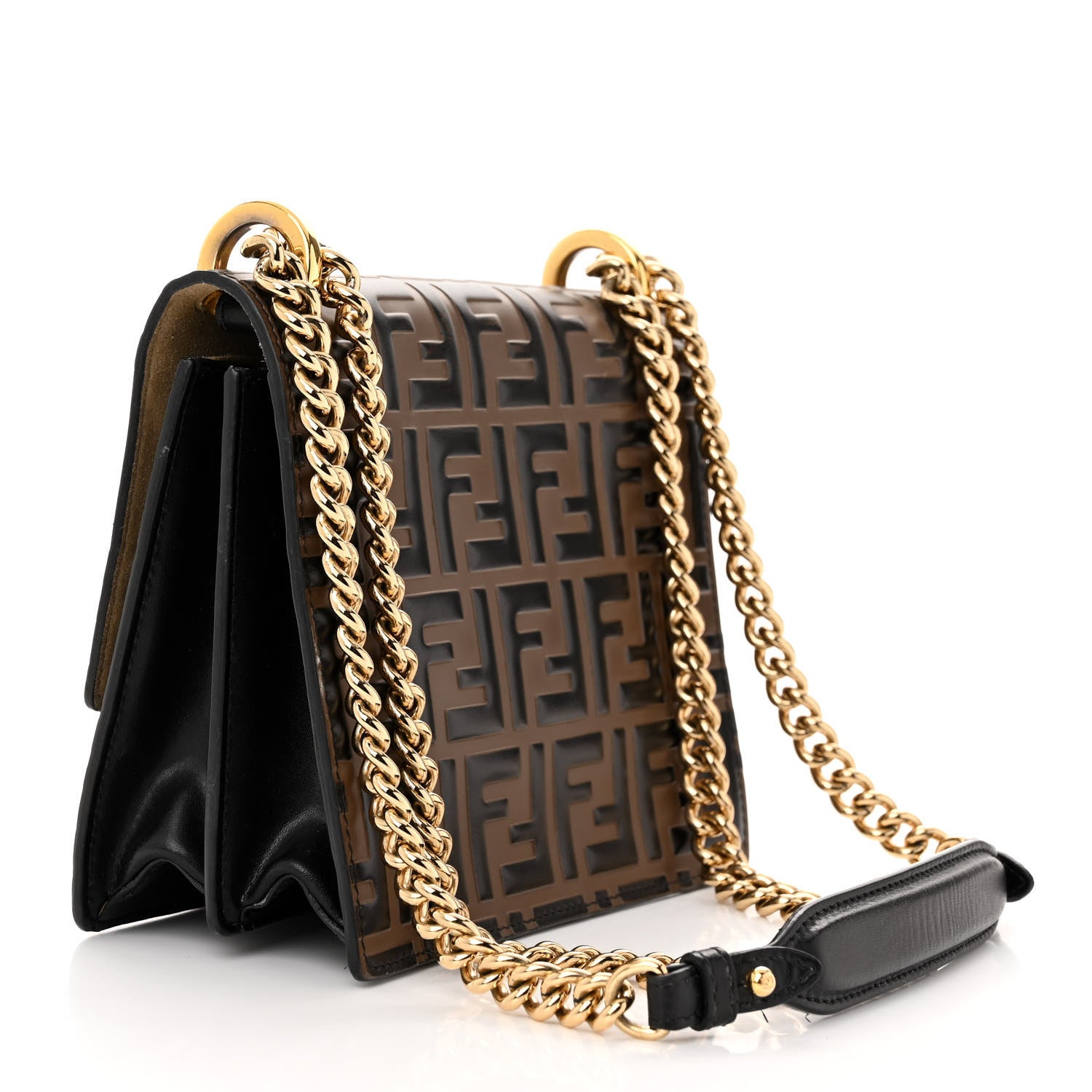 Fendi Vitello Liberty Bi-Color FF 1974 Embossed Small Kan U Shoulder Bag Maya Black 3 of 15