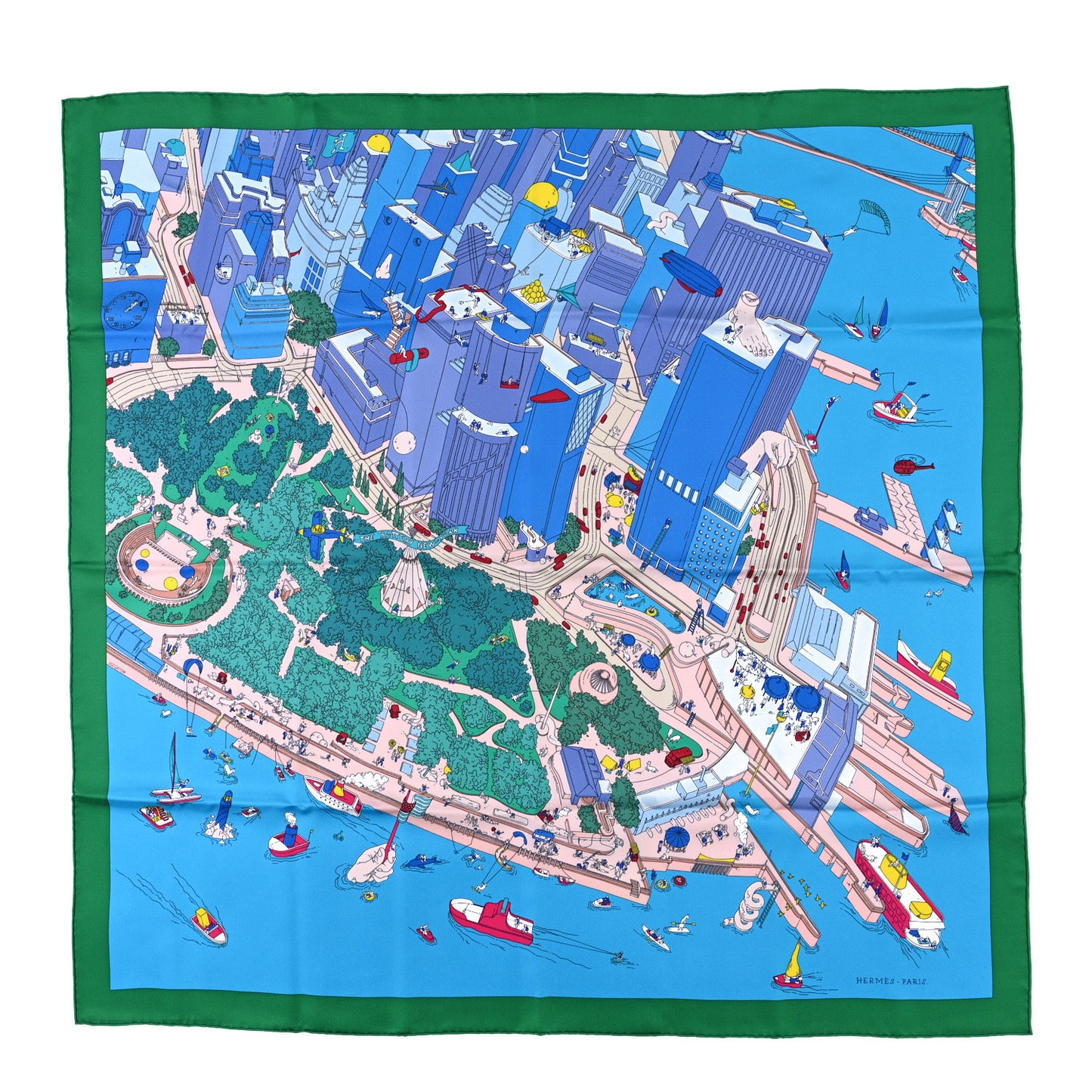Silk The Battery New York Scarf 90 Vert Turquoise Rose