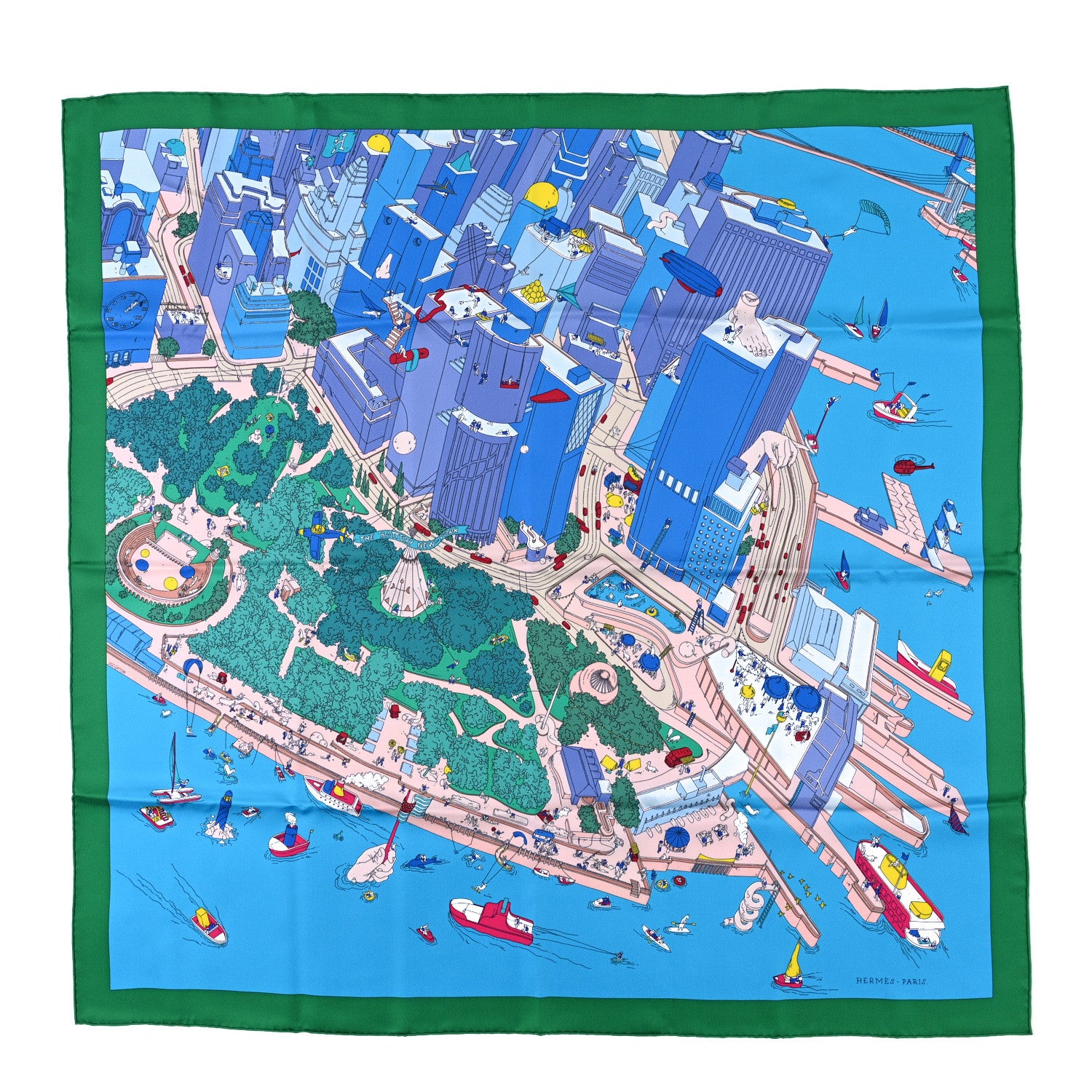 Hermes Silk The Battery New York Scarf 90 Vert Turquoise Rose 1 of 3
