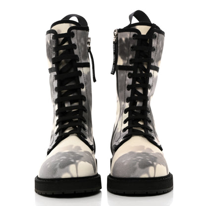 Fendi Canvas Floral Print Logo Bi-Color Womens Biker Boots 37 White Black 2 of 8