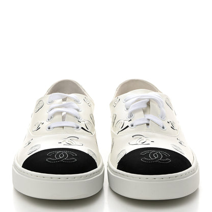 Chanel Printed Calfskin Grosgrain CC Sneakers 39 White Black 2 of 9