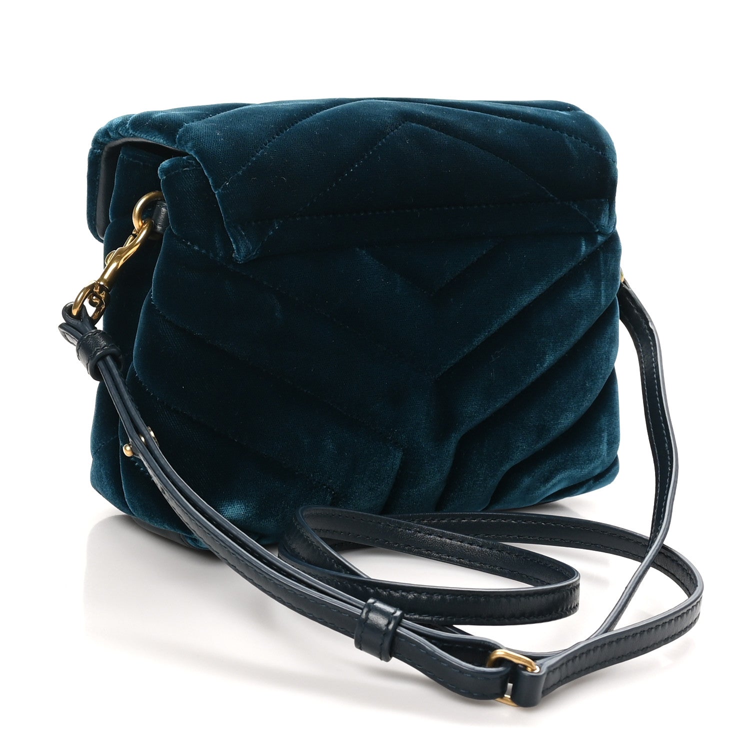 Saint Laurent Velvet Y Quilted Monogram Toy Loulou Chain Satchel Dark Ottanio 3 of 11