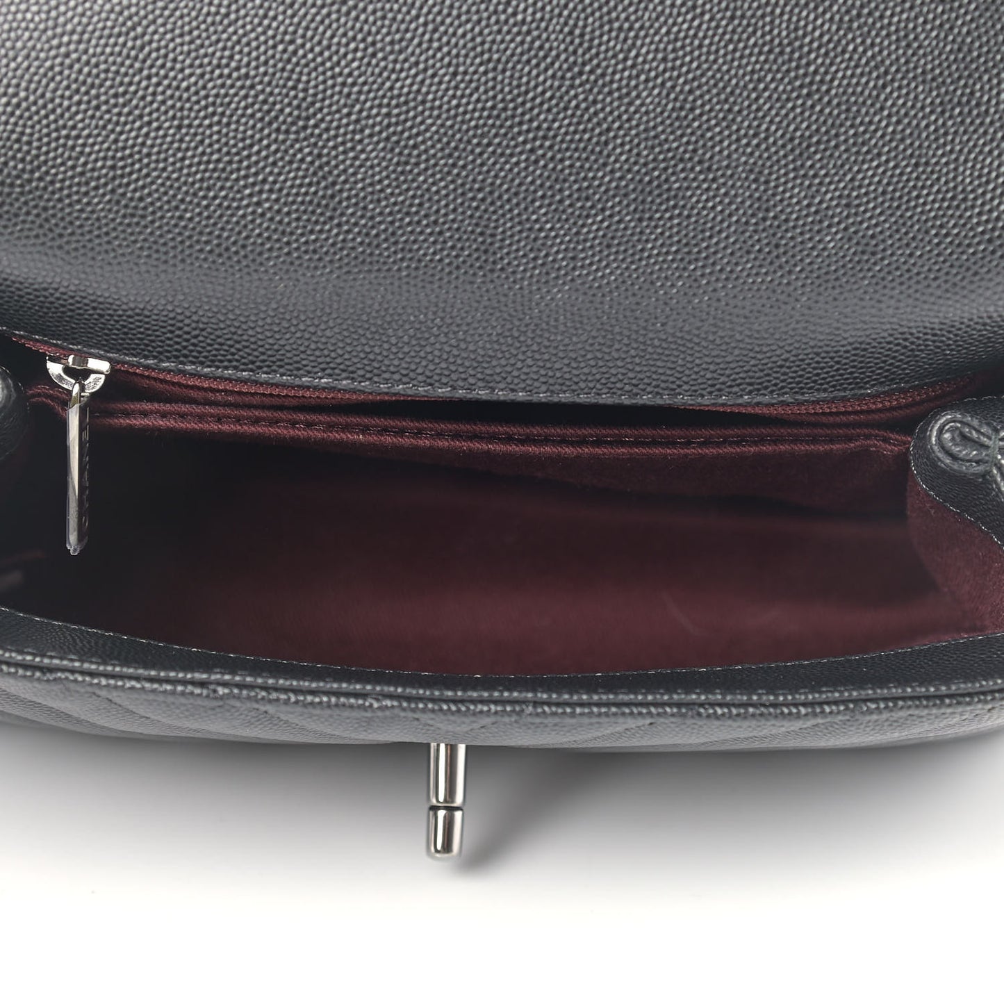 Caviar Chevron Quilted Mini Coco Handle Flap Black