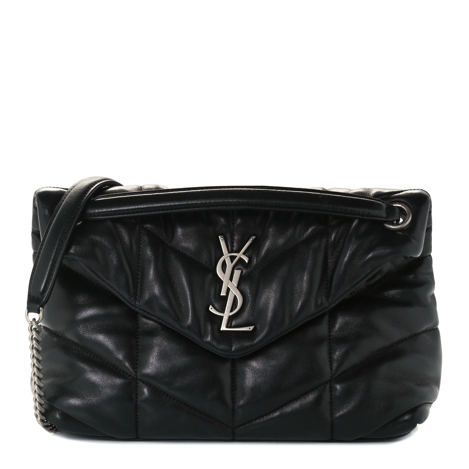 Saint Laurent Lambskin Quilted Small Loulou Puffer Monogram Chain Satchel Black 1 of 11