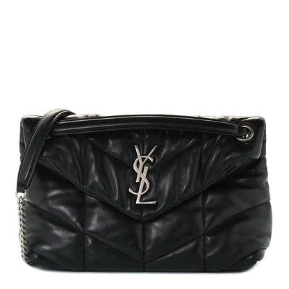 Saint Laurent Lambskin Quilted Small Loulou Puffer Monogram Chain Satchel Black 1 of 11
